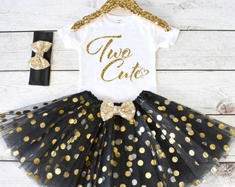 Two Cute. 2nd Birthday Outfit. Girls Birthday Outfit. Birthday Shirt. Birthday Tutu Outfit. Birthday Girl. 2nd birthday S2 2BD (BLACK)