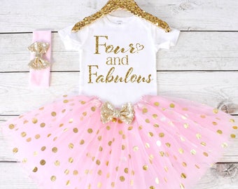 Four and Fabulous. CUSTOM AGE Girls Birthday Outfit. Birthday Shirt. Birthday Tutu Outfit. Birthday Outfit. 4th birthday S4 4BD (LIGHTP)