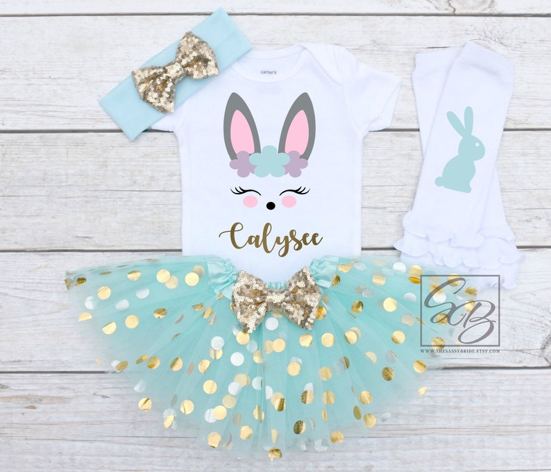 Easter Outfit Baby Girl Personalized Bunny Outfit / Custom Easter Shirt / Easter Outfit Girl / Bunny Shirt / Easter Shirt S128 EAS AQUA image 1