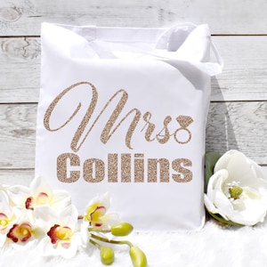 Mrs Tote. Personalized Mrs Tote. Bride Tote. Bridal Tote. Custom Tote.  Newlywed Tote. Honeymoon Tote. Bridal Tote. Wedding Tote.