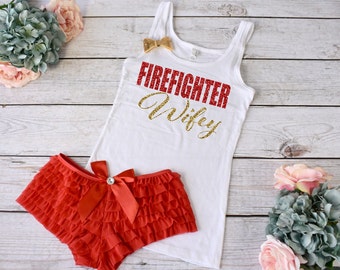 Firefighter Wifey Lingerie. Firefighter Wife Pajamas. Firefighter Wife Bride. Boudoir Photoshoot. Firefighter Wife Gift.