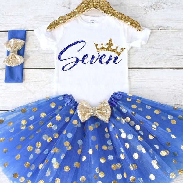 Birthday 7 Outfit. CUSTOM AGE. Girls Birthday Outfit. Tutu Set. Birthday Tutu Outfit. Birthday Outfit Girl. 7th birthday S8 7BD (ROYAL)