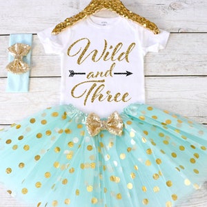 Wild and Three. CUSTOM AGE. Girls Birthday Outfit. Birthday Shirt. Birthday Tutu Outfit. Birthday Outfit Girl. 3rd birthday. S3 3BD (AQUA)