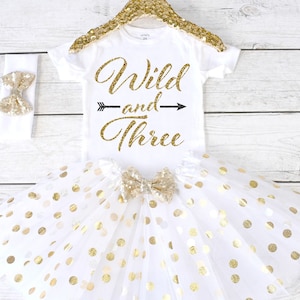Wild and Three. CUSTOM AGE. Girls Birthday Outfit. Birthday Shirt. Birthday Tutu Outfit. Birthday Outfit Girl. 3rd birthday S3 3BD (WHITE)
