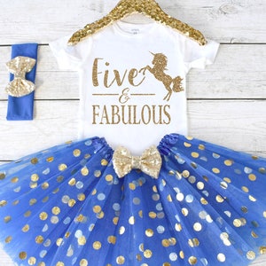 Five and Fabulous. Unicorn Birthday. CUSTOM AGE. Unicorn Birthday Party. Unicorn Shirt. Unicorn Birthday Outfit S52 5BD (ROYAL)