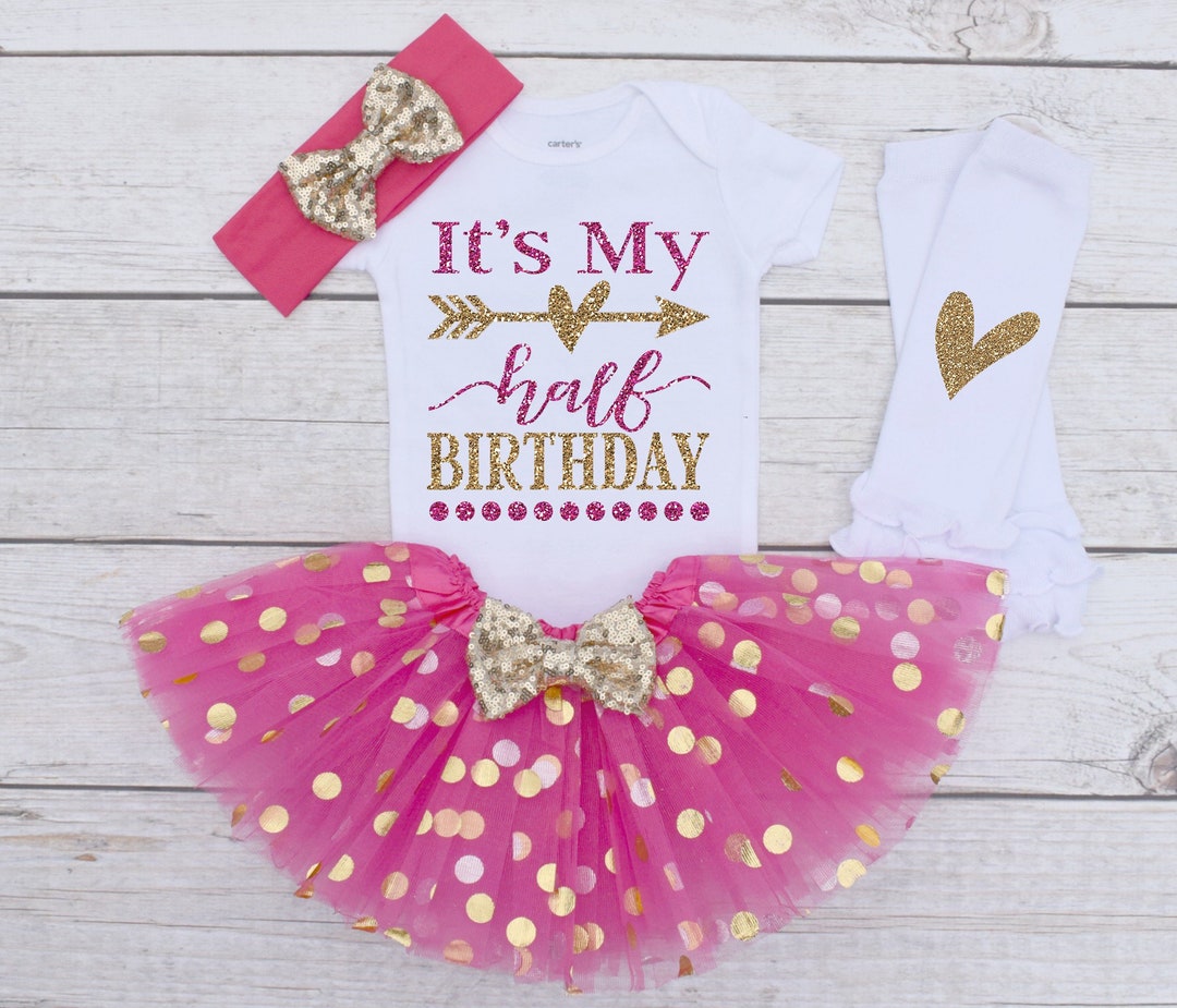 it's my half birthday dress Girl's Half Birthday Beauty Outfit Short Sleeve / 9m Onepiece