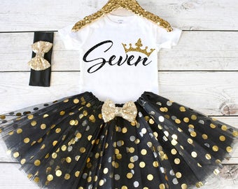 Seven Birthday Outfit. CUSTOM AGE. Girls Birthday Outfit. Tutu Set. Birthday Tutu Outfit. Birthday Outfit Girl. 7th birthday. S8 7BD (BLACK)