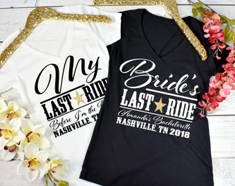 Brides Last Ride VNecks, Bridal Party VNeck, Bridesmaid Shirts, Bachelorette Party Shirts, Custom Bridal Party Shirts   (BPS)