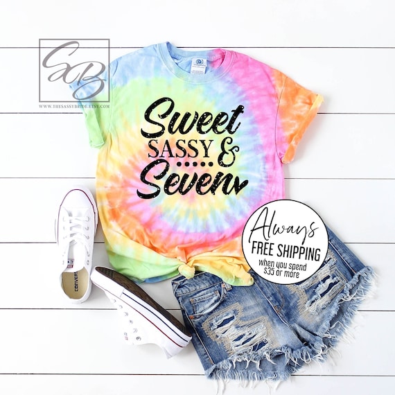 Sweet Sassy and Seven. 7th Birthday Shirt Girl. Birthday Girl Shirt. Girls Birthday Shirt. Tie Dye. 7th Birthday Girl Shirt. Seven.