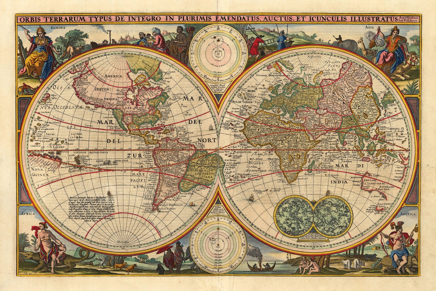 vintage antique reproduction world map art print a3 on