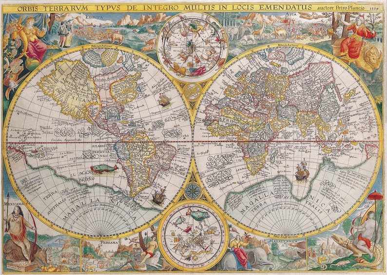 vintage reproduccion antigua world map art print a3 en