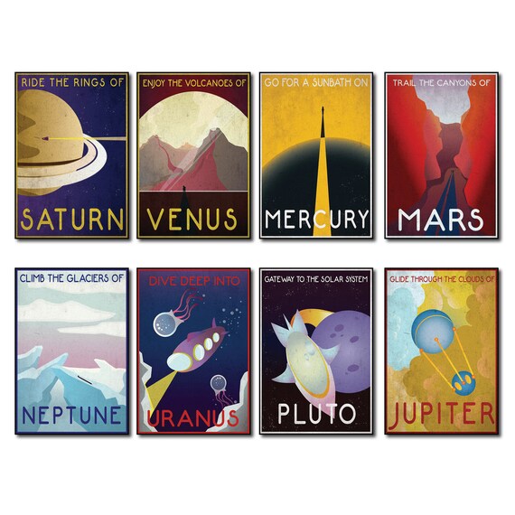 Mid Century Space Travel Vintage Retro Posters Fridge Magnets set of 8 No.2