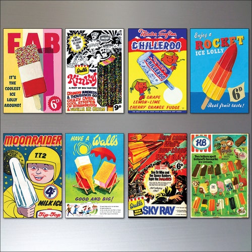 8 Vintage retro Pop Art Fridge Magnets Set Of 8 Large vintage fridge magnets 