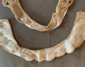 Vintage Satin 1930s Beaded Pearly Detachable Decorative Accent Collars / Bridal Wedding Accessories / Blouse Ruth Bader Ginsburg Collars