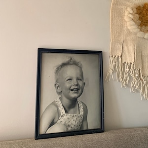 Vintage Framed Black and White Child 1950s Framed Studio Portrait Picture / Original Photography in Frame