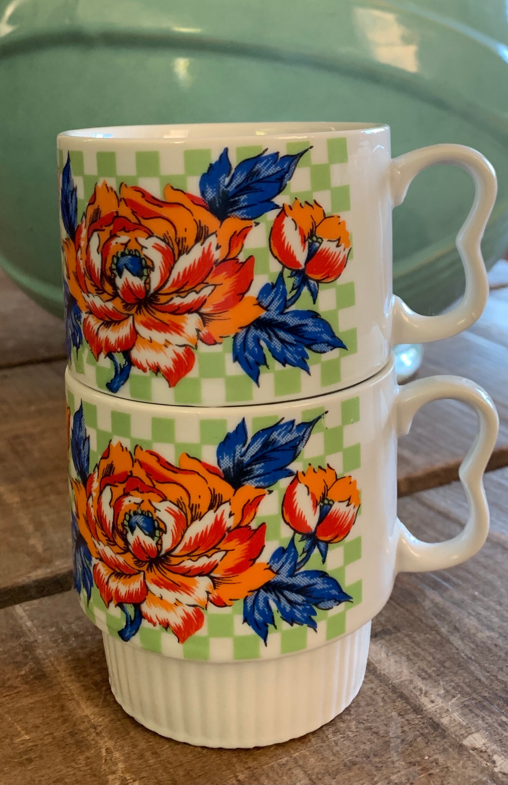Vintage Tea Cup Set of Four 1970s Stackable Floral Tea Cups Etsy.de
