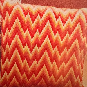 Vintage Needlepoint Bargello ArtCraft Pillow Kit, Red Orange Chevron Geometric Pattern