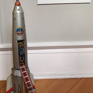Vintage 1980s Holdraketa Hungarian Tin Friction Space Moon Rocket Collector’s Toy