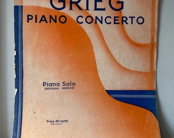 Vintage 1940s Grieg Piano Concerto Sheet Music