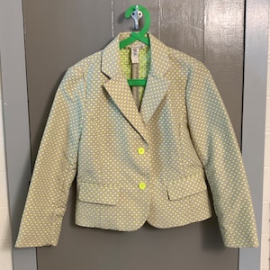 Yellow Polkadot Bonpoint Blazer with Buttons and Pockets / Women’s Small Dress Jacket with Collar