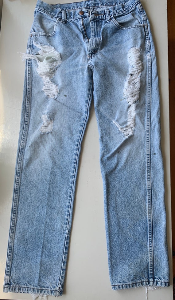 Vintage Straight Leg Distressed Blue Jeans- 1990s 