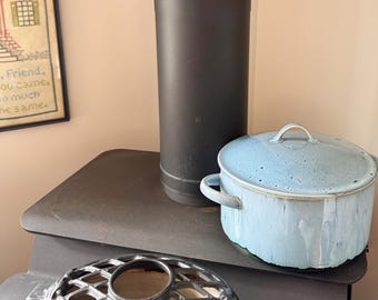 Vintage Carnaby English Blue Glazed Ceramic Ovenproof Cooking Casserole Pot with Lid
