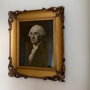Impression portrait en noir et blanc des pères fondateurs des États-Unis, président George Washington, cadre en bois ancien