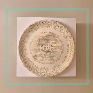 Vintage Plate: 1962 Porcelain Ceramic Round Calendar Year Birthday Plate / 1960s Decorative Plate with Gold Floral Trim