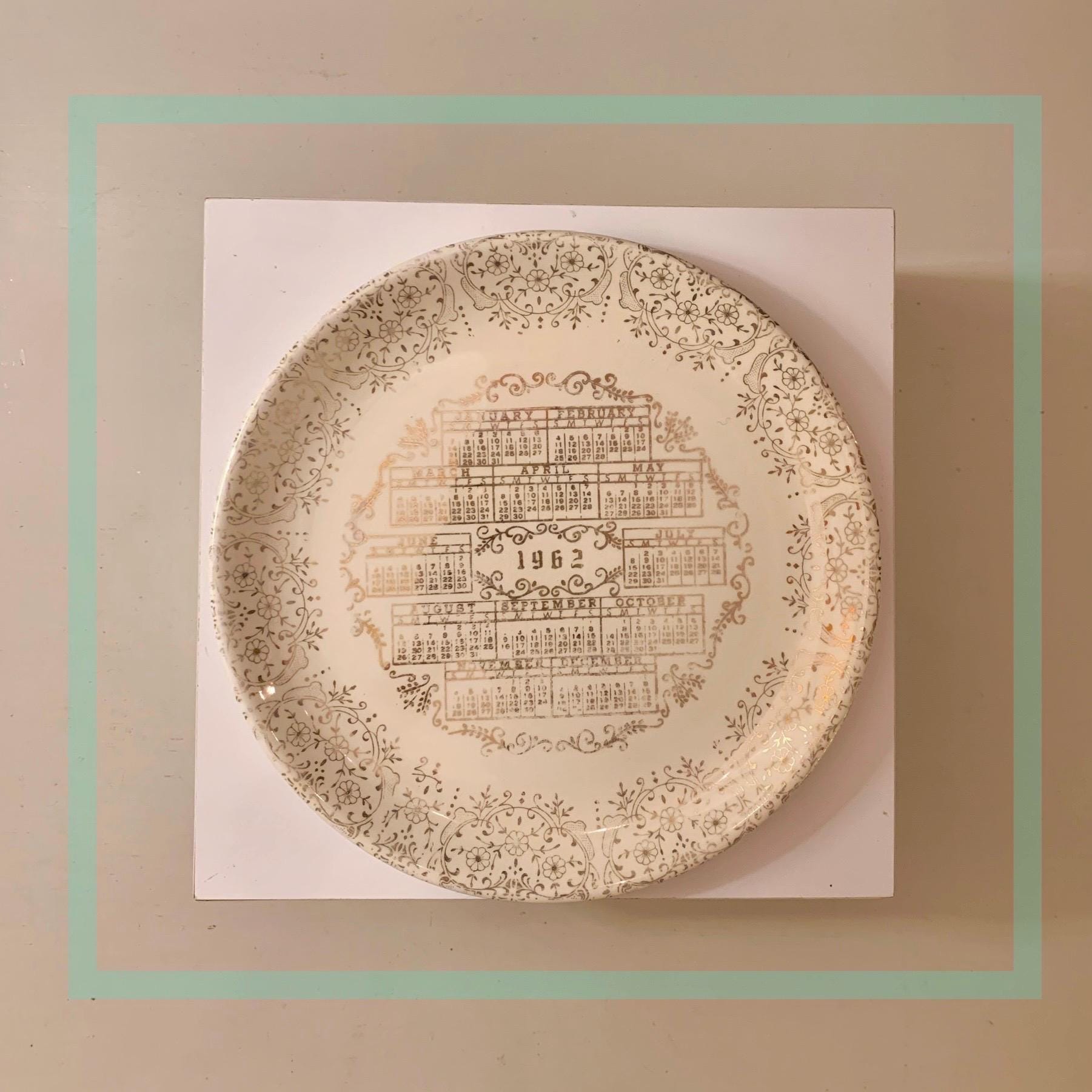 Vintage 1962 Porcelain Calendar Plate With Gold Floral Trim - Etsy