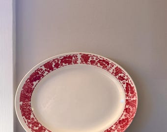 Vintage Homer Laughlin Restaurant Burgundy Oval Ceramic Platter with Brittany Grapevine Pattern