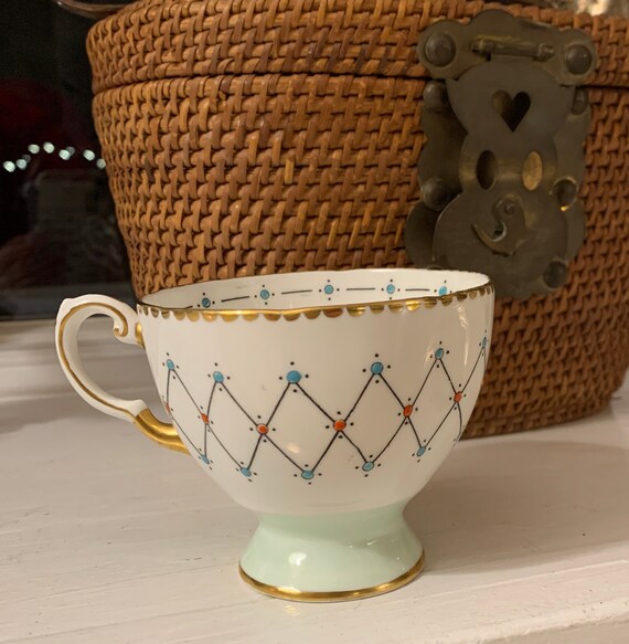 Vintage Tea Cup, Gold-rimmed Tuscan Bone Fine China Porcelain with Handle