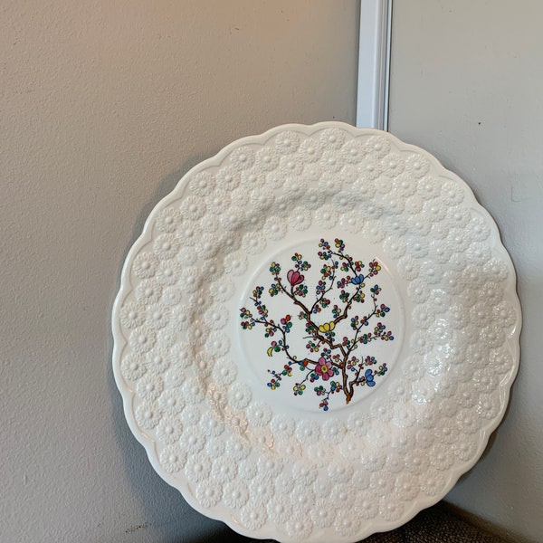 Vintage Spode Copeland Luncheon Salad Plate / Cherry Blossoms Design /Antique Bermuda Floral Pattern with Embossed Daisies & Scalloped Edges