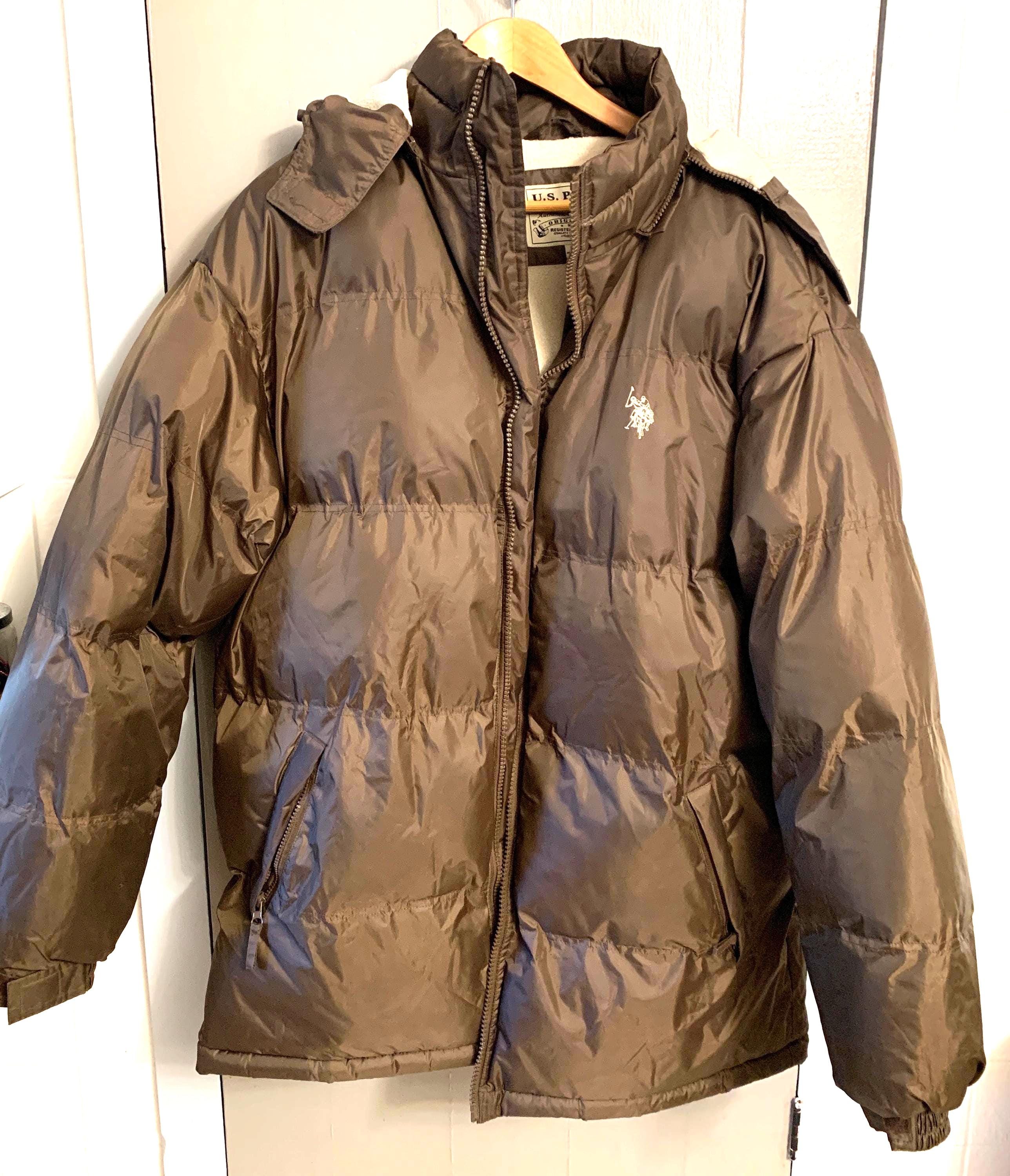 U.S. Polo Assn. Brown Puffer Coat, Fleece-lined Hooded