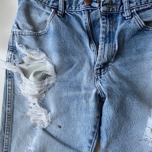 Vintage 90s Straight Leg Distressed Blue Jeans / 1990s Rustler 100% Cotton Washed Denim 31&quot; x 32&quot;