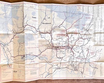 Mapa antiguo a todo color de la ciudad de Woodstock, NY y el condado de Ulster, mapa de Catskills