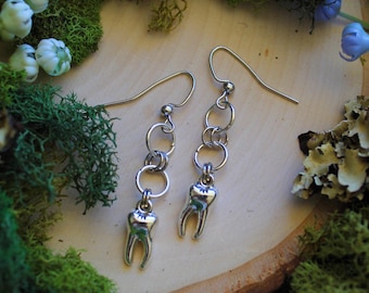 Minimalist Tooth Charm Earrings, Fantasycore, Grunge Aesthetic