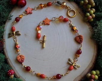 Handmade Fairycore Glass Bead Charm Necklace, Orange