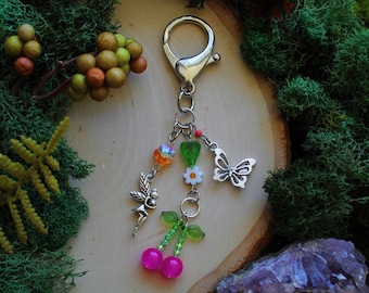 Handmade Fairycore Keychain, Fairy Wings Bag Charm, Bag Charms, Purse Keychains, Fantasycore, Whimsical Accessories, Cherry Keychain