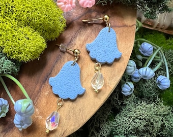 Handmade Polymer Clay Earrings, Floral Earrings, Bluebells, Fairycore, Hobbitcore, Whimsical Earrings