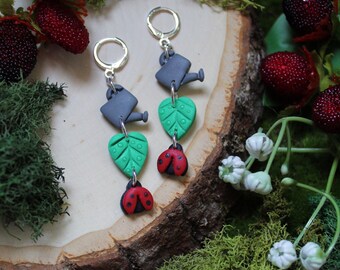 Polymer Clay Garden Earrings, Cottagecore Earrings, Hobbitcore, Hobbitcore Jewelry, Handmade Jewelry, Gardening Earrings, Cute Jewelry
