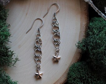 Minimalist Chainmaille Star Earrings, Fairycore Celestial Jewelry