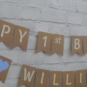 PERSONALISED BIRTHDAY BUNTING.  Happy 1st Birthday bunting, cream with coloured hearts