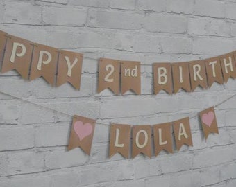 Personalized 2nd Birthday Bunting with love hearts