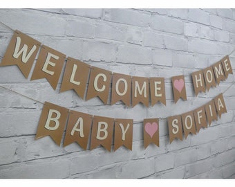 Personalised WELCOME HOME BABY bunting banner - other colours and themes available