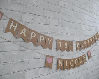 PERSONALISED 18th BIRTHDAY BUNTING.  Happy 18th Birthday bunting, choose theme pennants