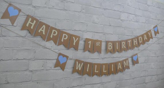 Personalized 1st Birthday Bunting: zero carbon neutral eco