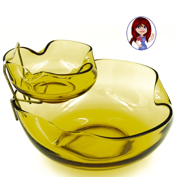 1960s Amber Chip and Dip Set Kitchen & Dining Home & Living Bowls etna