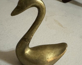 Solid Brass Swan Figurine- 2” Long X 2 1/2” Tall