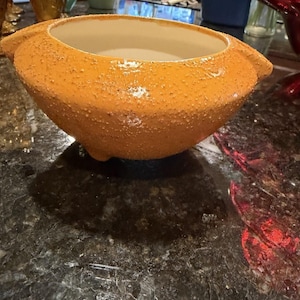 Vintage KNV Pottery Florissant Colorado Orange Textured Planter Bowl Studio Art