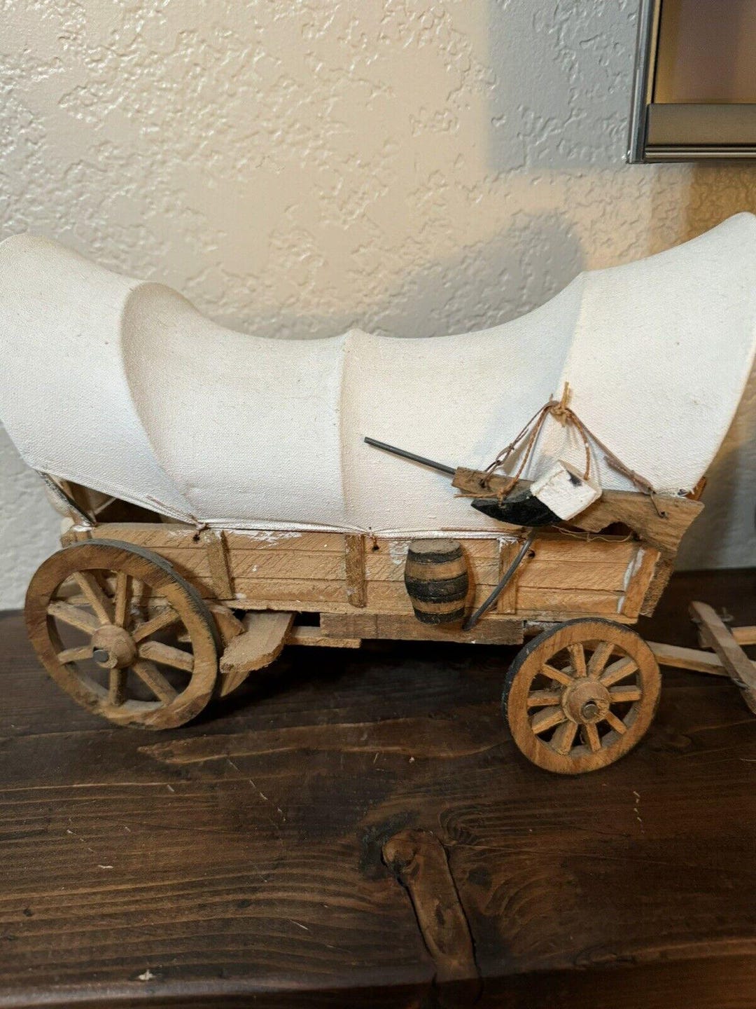 Conestoga Covered Wagon Hand Made Vintage 19" Barrels Tools Flour Sacks ...